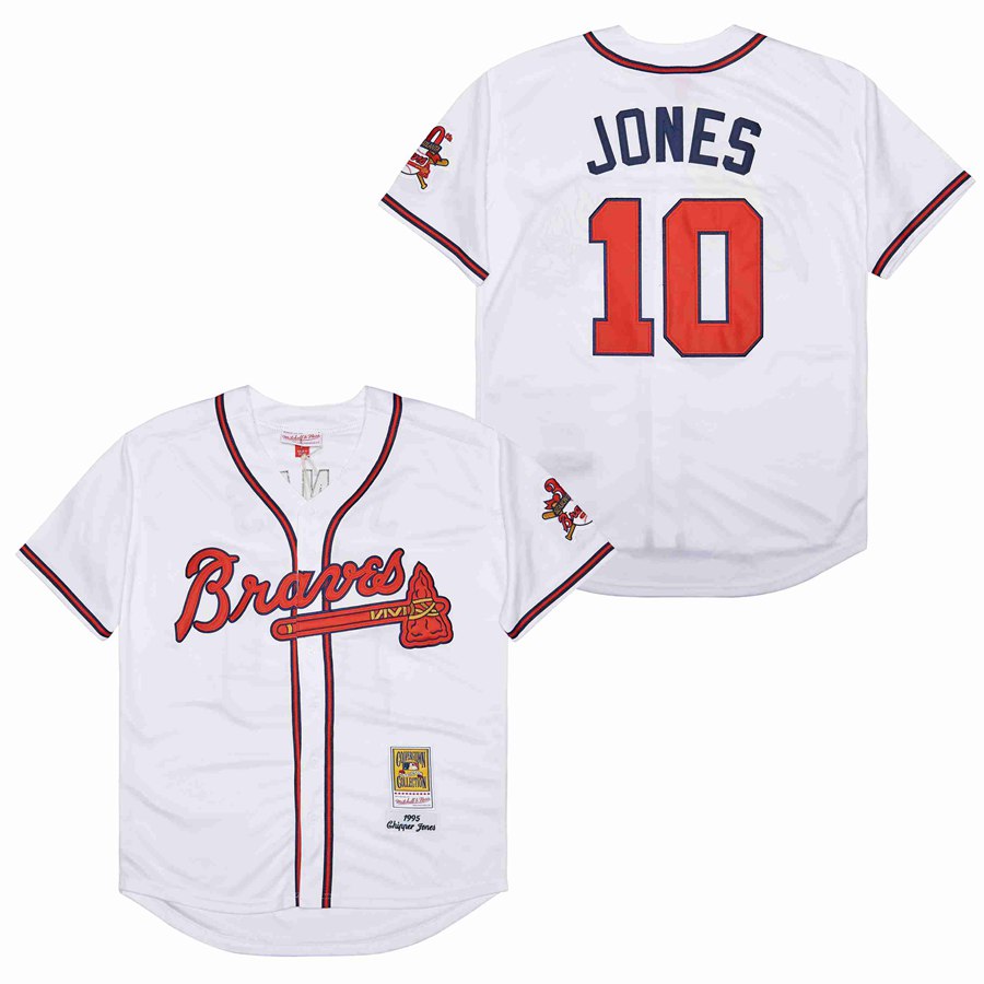 Cheap Men Atlanta Braves 10 Jones white Game 1995 throwback MLB Jersey